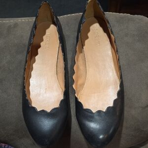 J. Crew Black Scalloped Leather Flats